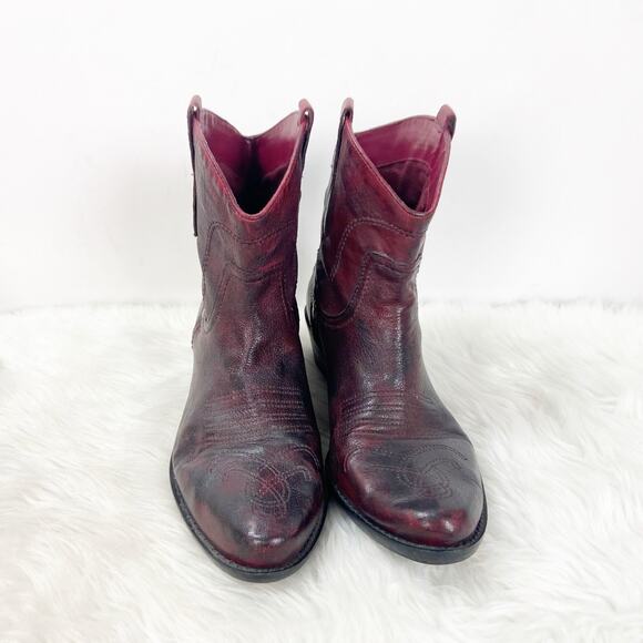 Franco Sarto 8 M Womens Red Leather Waco Short Cowgirl Boots - Picture 5 of 9
